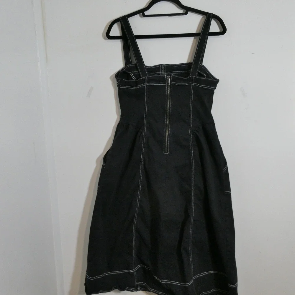 Pilcro Womens Dress L Black Contrast Stitch Denim Midi Corset Goth Romantic Edgy